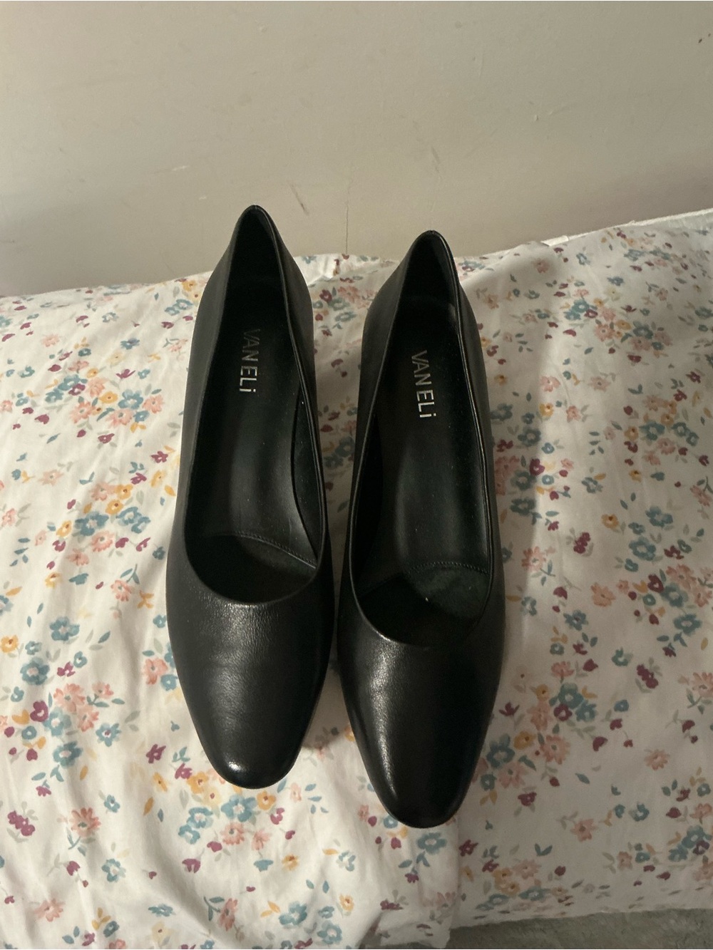 Vaneli Black Leather Almond Toe Pump